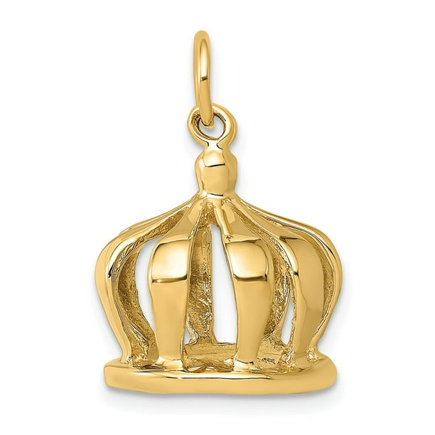 FB Jewels Solid 14K Yellow Gold Crown Pendant 